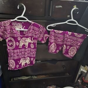 Purple Elephant Print Top and Shorts Set
